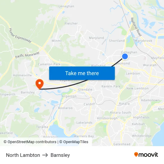 North Lambton to Barnsley map