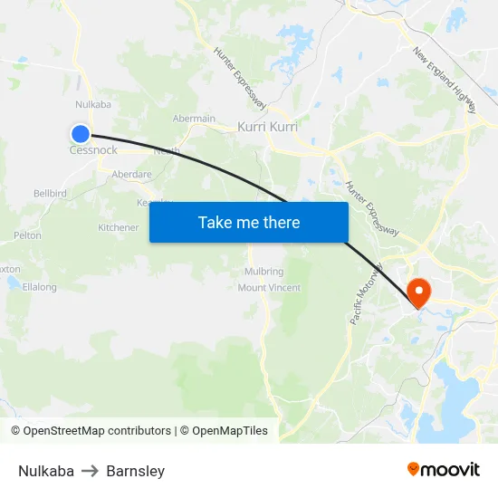 Nulkaba to Barnsley map