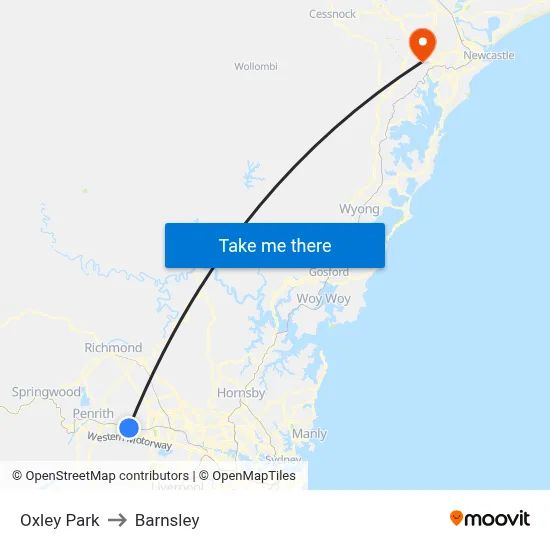 Oxley Park to Barnsley map