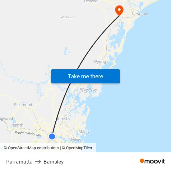 Parramatta to Barnsley map