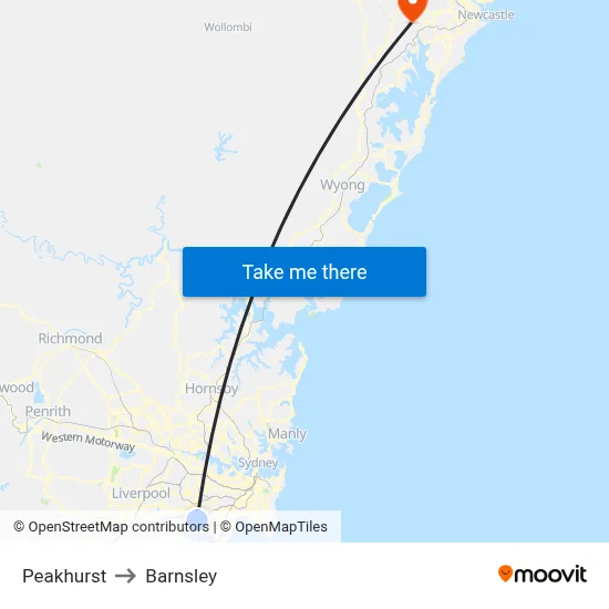 Peakhurst to Barnsley map