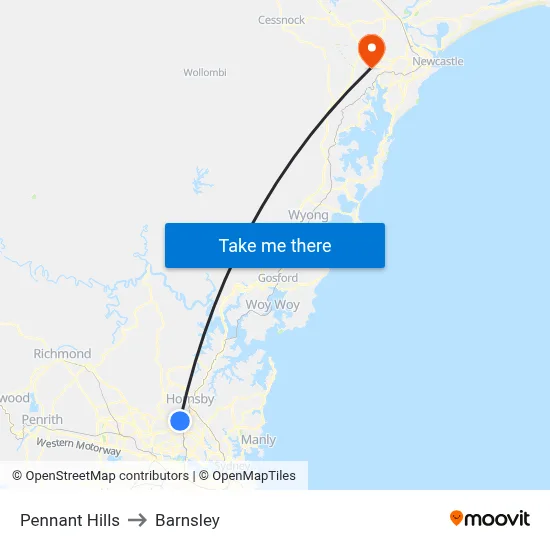 Pennant Hills to Barnsley map