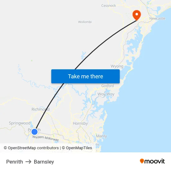 Penrith to Barnsley map