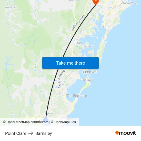 Point Clare to Barnsley map
