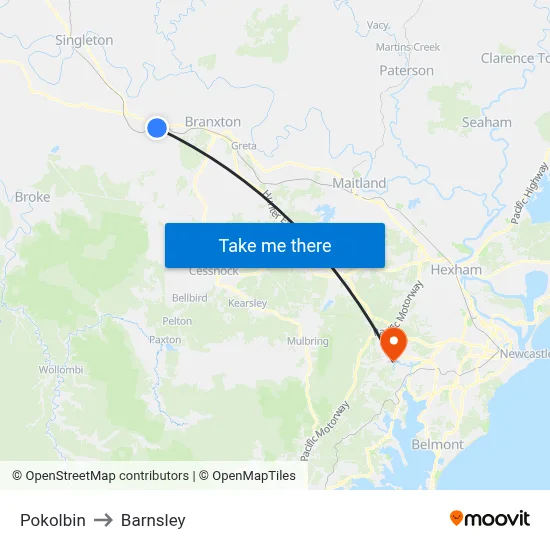 Pokolbin to Barnsley map