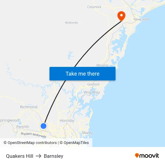 Quakers Hill to Barnsley map