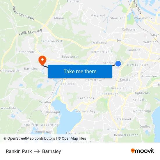 Rankin Park to Barnsley map