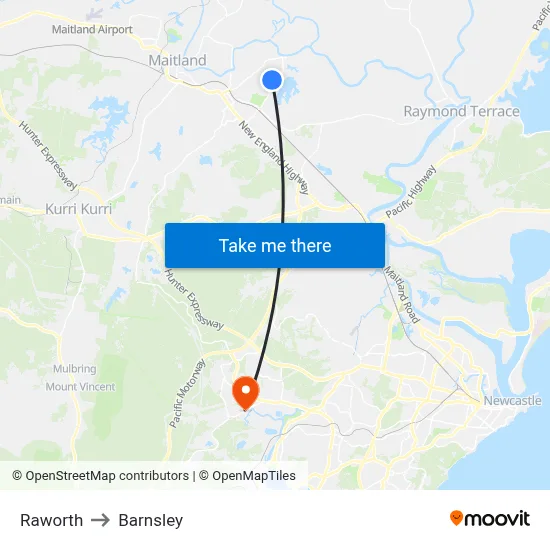 Raworth to Barnsley map