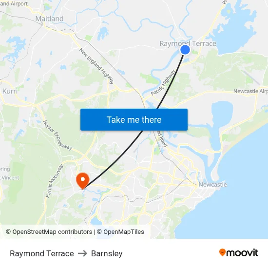 Raymond Terrace to Barnsley map