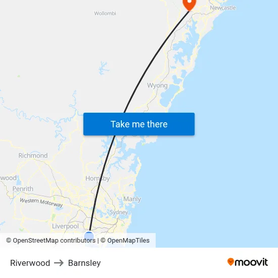 Riverwood to Barnsley map