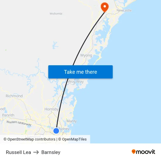 Russell Lea to Barnsley map