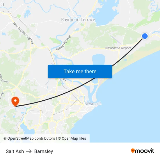 Salt Ash to Barnsley map