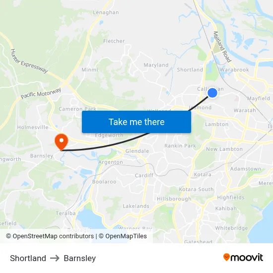 Shortland to Barnsley map
