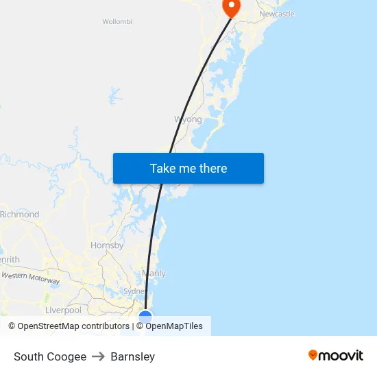 South Coogee to Barnsley map