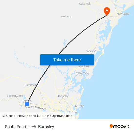 South Penrith to Barnsley map