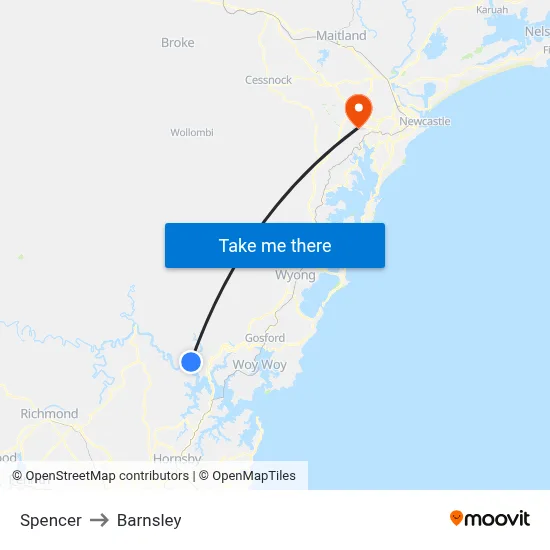 Spencer to Barnsley map