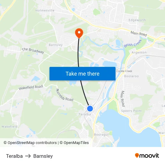 Teralba to Barnsley map