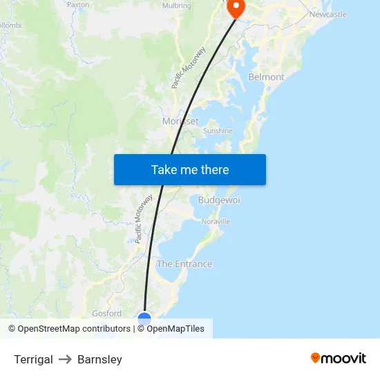 Terrigal to Barnsley map