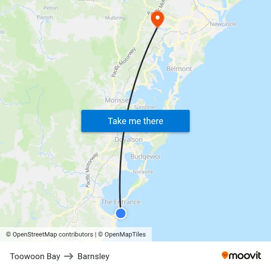 Toowoon Bay to Barnsley map