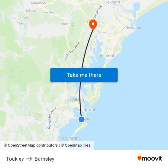 Toukley to Barnsley map
