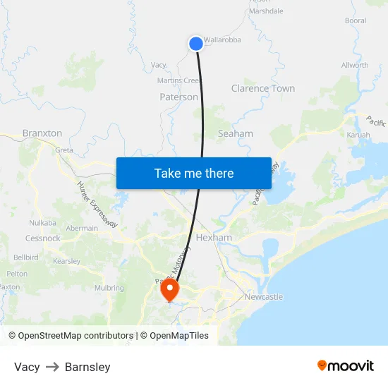Vacy to Barnsley map