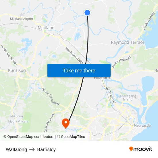 Wallalong to Barnsley map