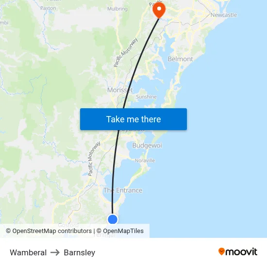 Wamberal to Barnsley map