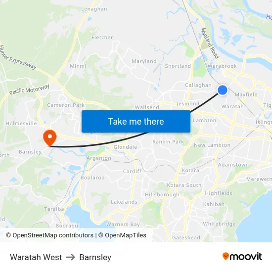 Waratah West to Barnsley map