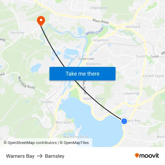 Warners Bay to Barnsley map
