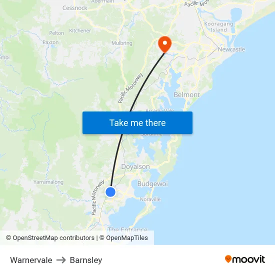 Warnervale to Barnsley map