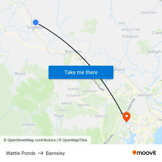 Wattle Ponds to Barnsley map