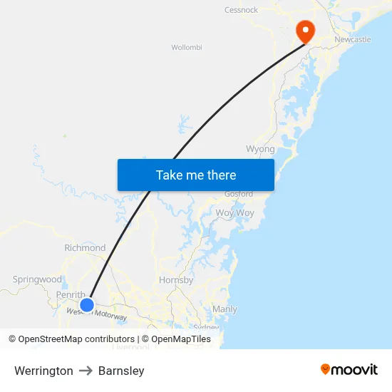 Werrington to Barnsley map