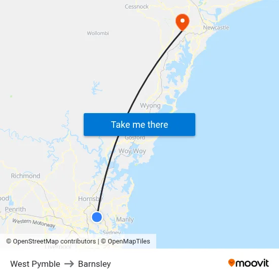 West Pymble to Barnsley map