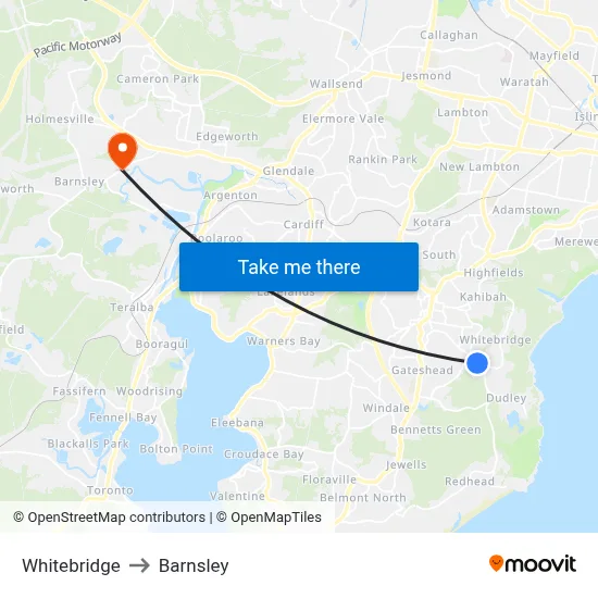 Whitebridge to Barnsley map