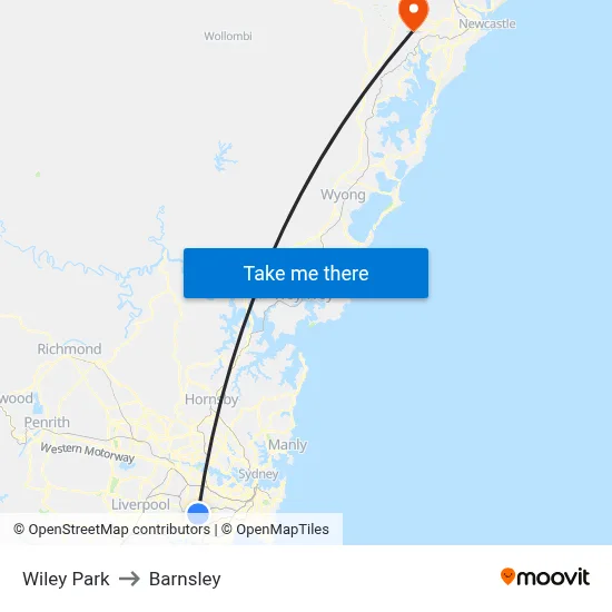 Wiley Park to Barnsley map