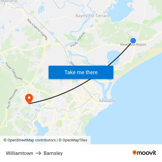 Williamtown to Barnsley map