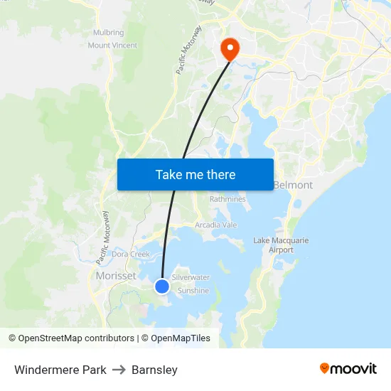 Windermere Park to Barnsley map
