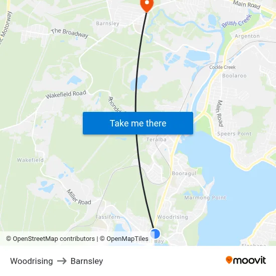 Woodrising to Barnsley map