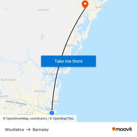Woollahra to Barnsley map