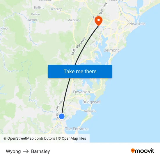 Wyong to Barnsley map