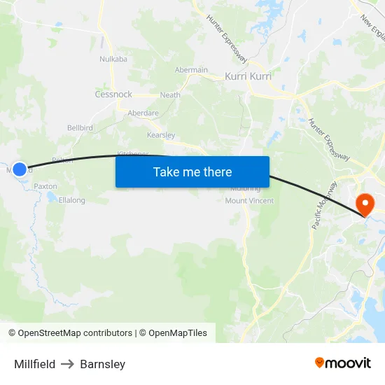 Millfield to Barnsley map