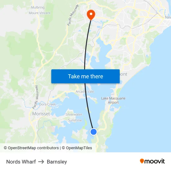 Nords Wharf to Barnsley map