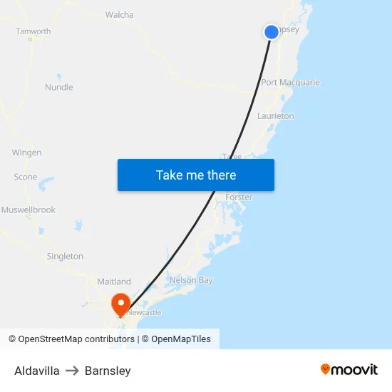 Aldavilla to Barnsley map