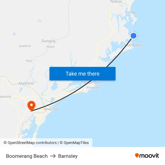Boomerang Beach to Barnsley map