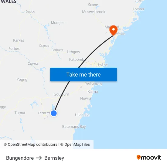 Bungendore to Barnsley map