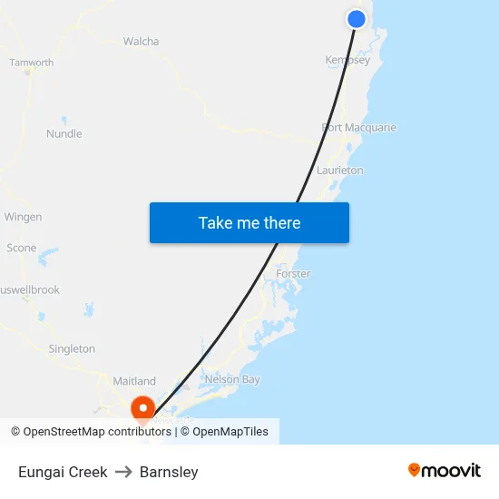 Eungai Creek to Barnsley map