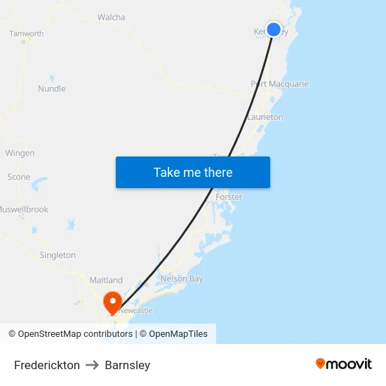 Frederickton to Barnsley map
