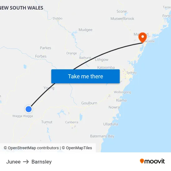 Junee to Barnsley map