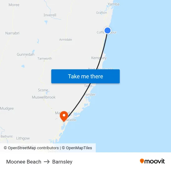 Moonee Beach to Barnsley map