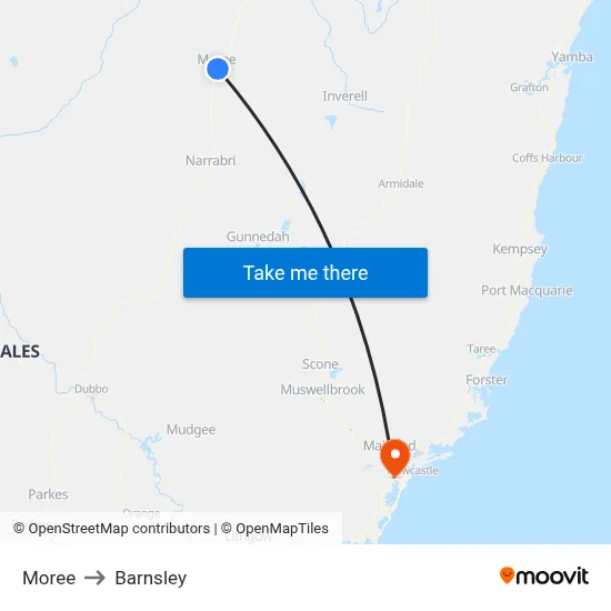 Moree to Barnsley map